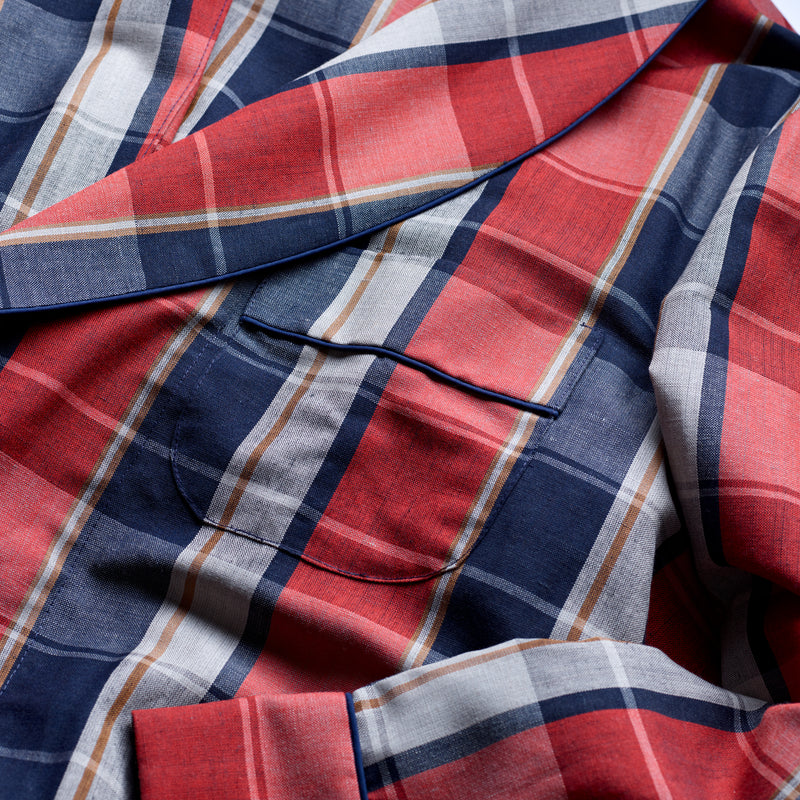 Merino & Linen Blend Lounge Gown in Plaid Checks
