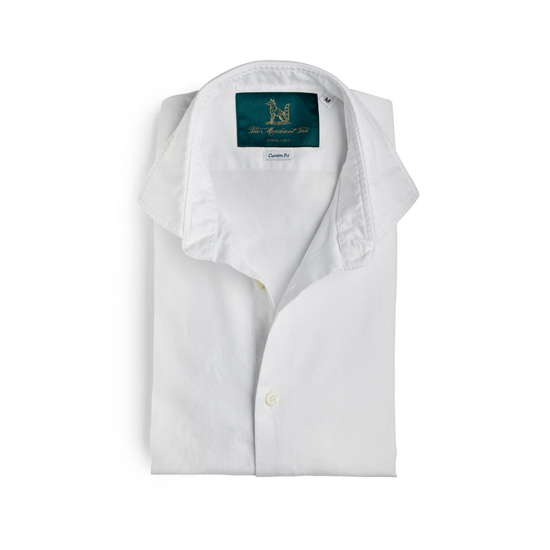 Spread Collar Oxford Cotton Shirt in White
