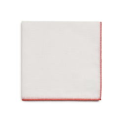 Simonnot Godard Pocket Square in White with Red Border Folded