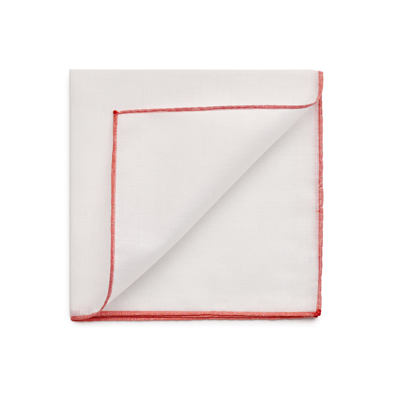 Simonnot Godard Pocket Square in White with Red Border