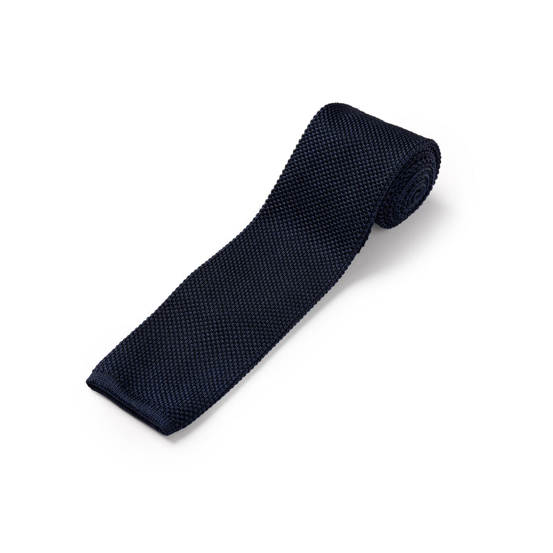French Navy Plain Blue Silk Knitted Tie