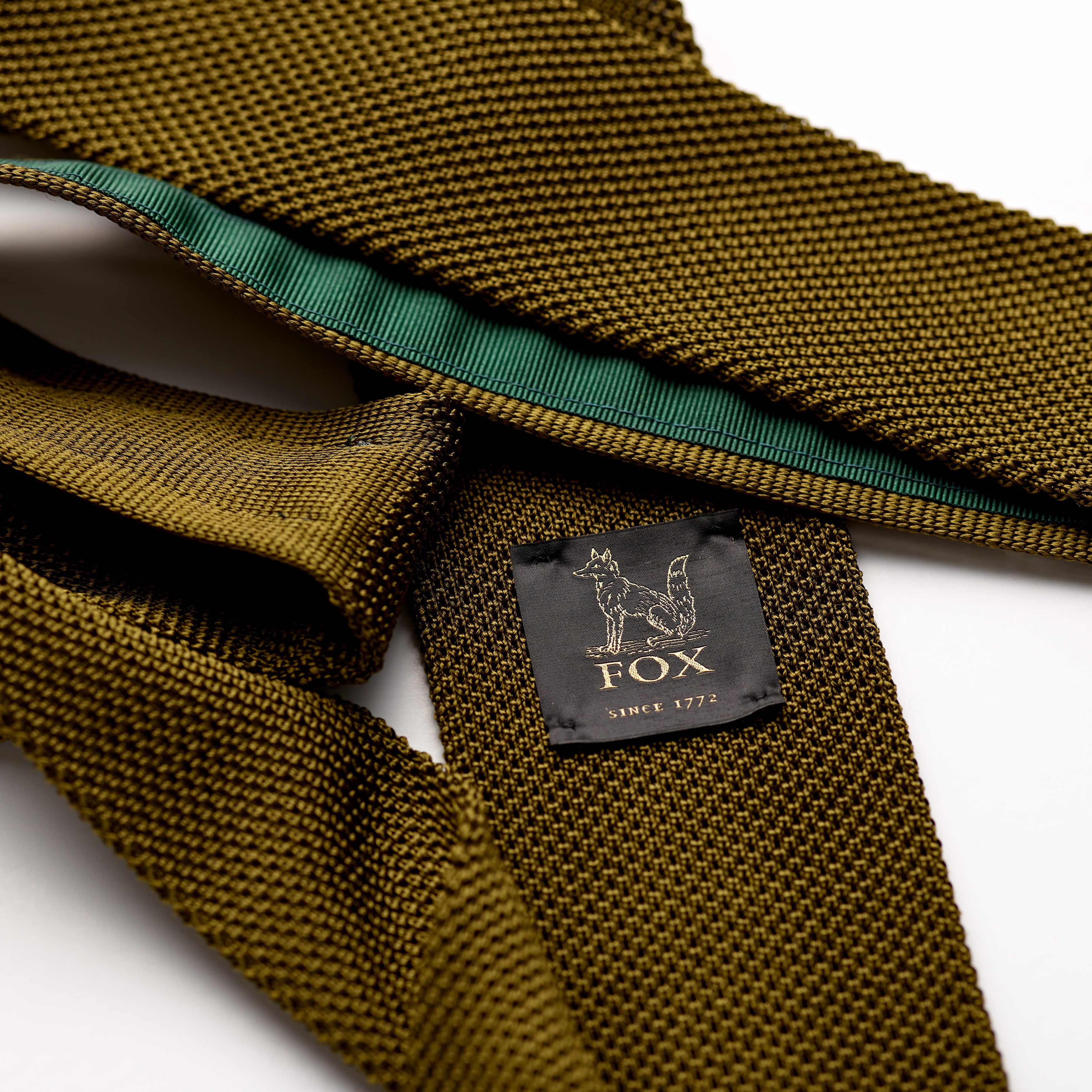 Moss Green Plain Silk Knitted Tie Label