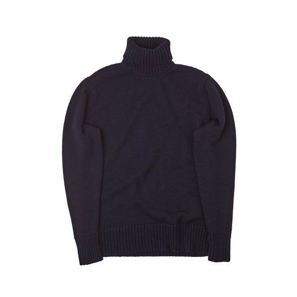 Racing Driver Knitted Roll Neck Jumper in Navy