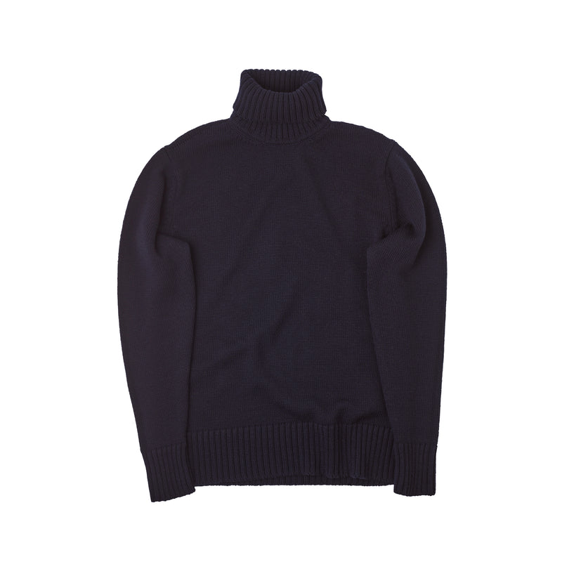 Racing Driver Knitted Roll Neck Jumper in Navy