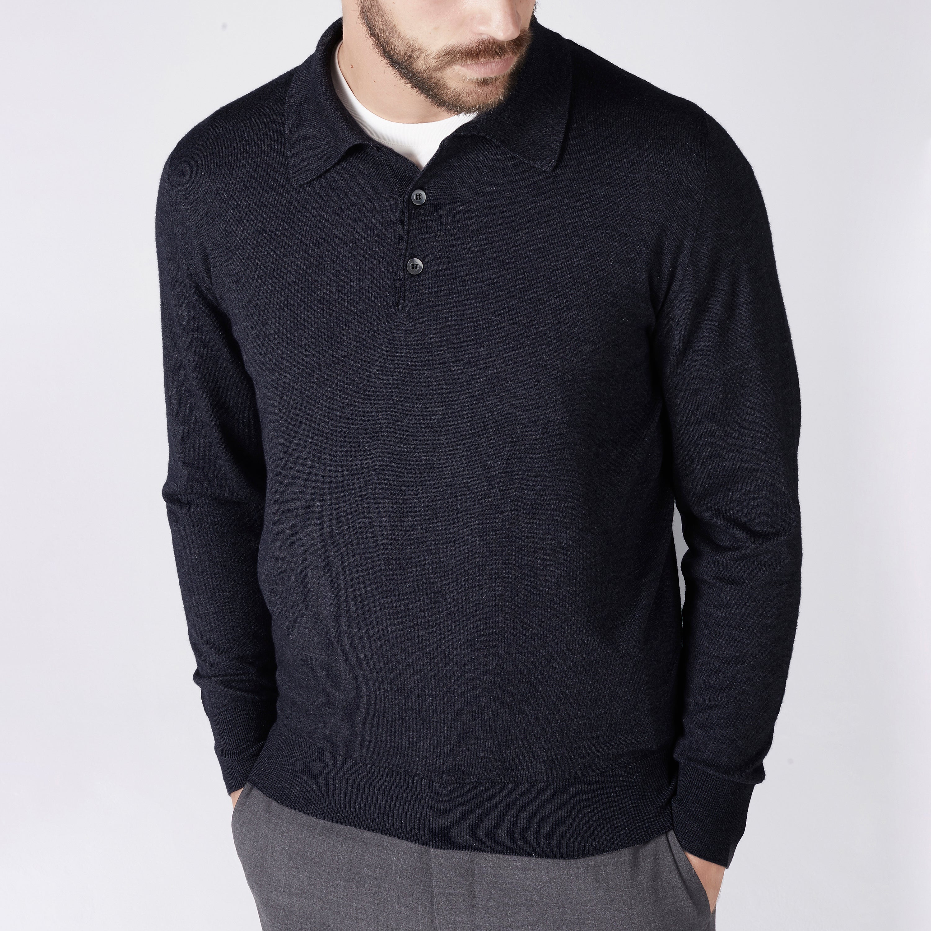Fine Gauge Knitted Polo in Royal Blue