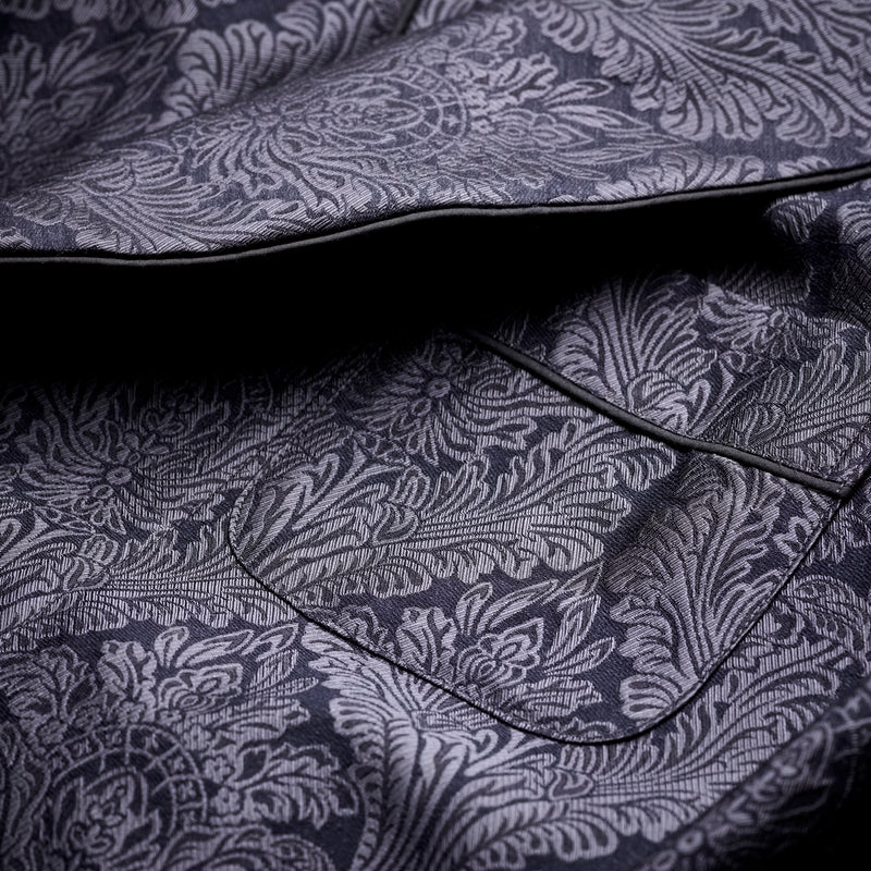 Fox Jacquard Silk Floral Lounge Gown in Midnight