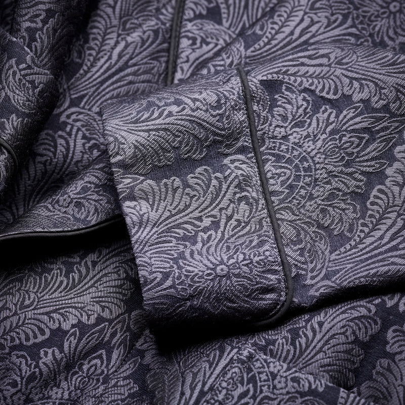 Fox Jacquard Silk Floral Lounge Gown in Midnight