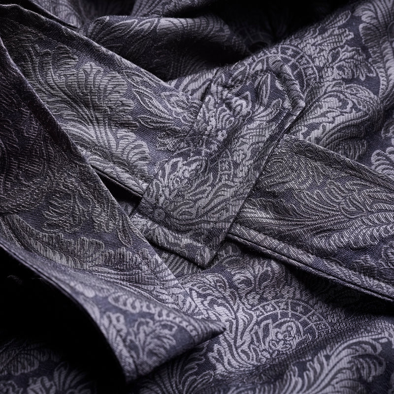 Fox Jacquard Silk Floral Lounge Gown in Midnight