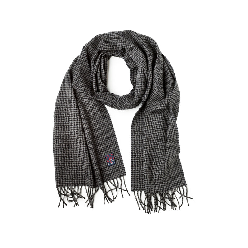 Fox Charcoal Houndstooth Cashmere & Merino Wool Scarf.