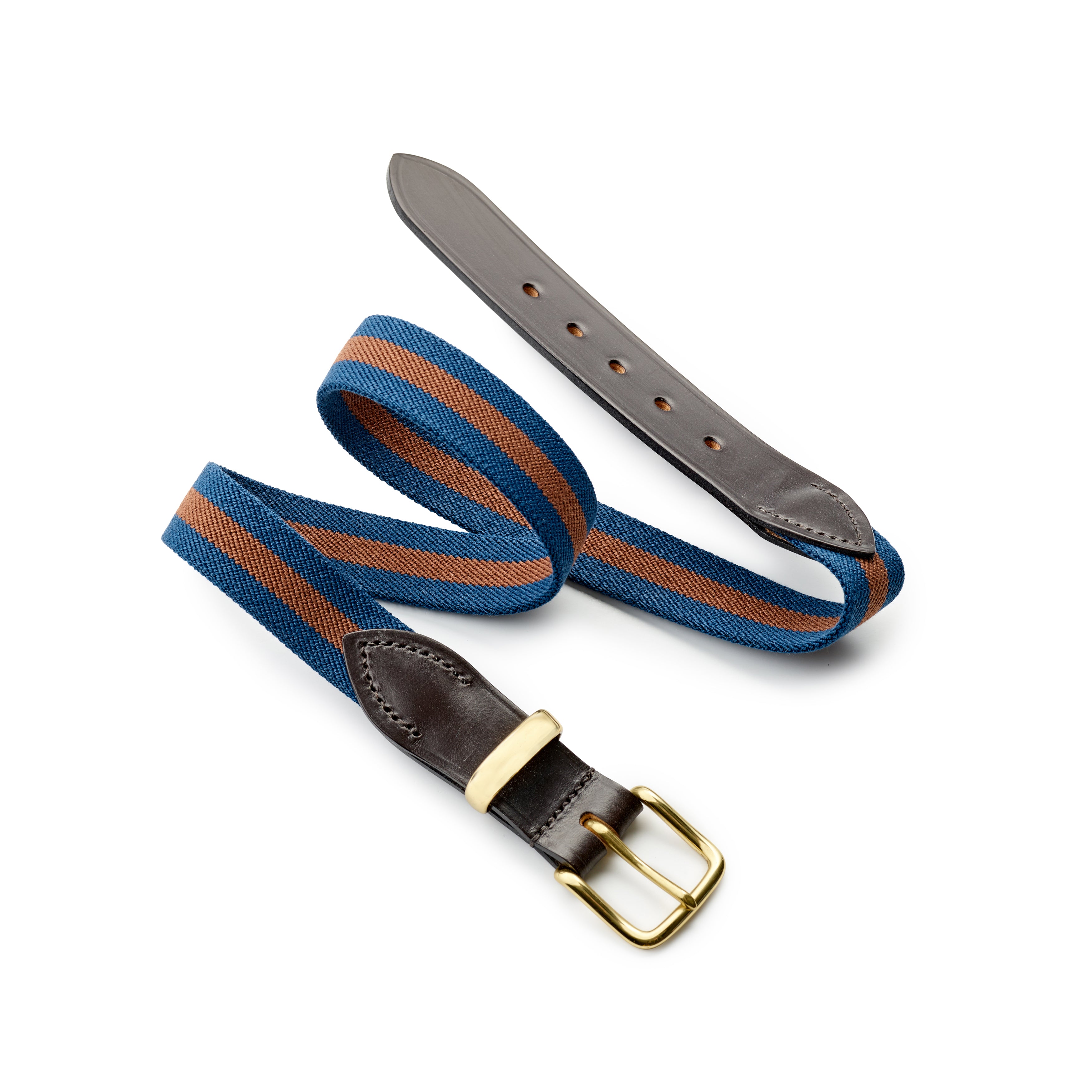 Admiral Blue and Caramel Brown Stripe Belt with Dark Havana Leather