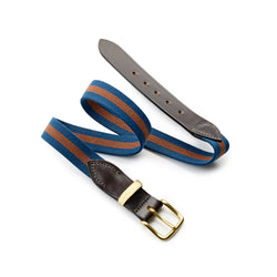 Admiral Blue and Caramel Brown Stripe Belt with Dark Havana Leather