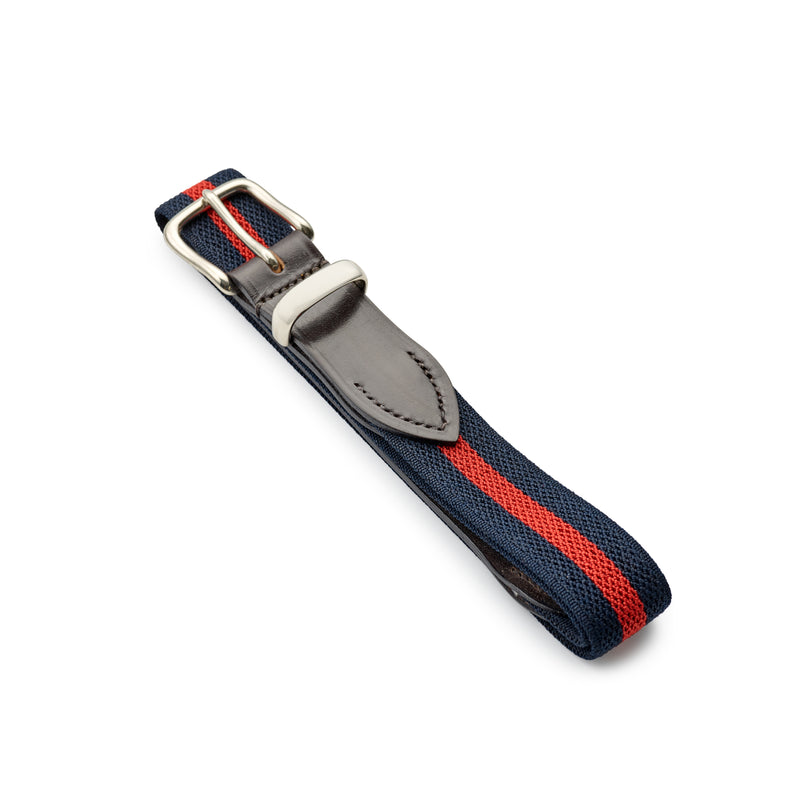 Navy and Red Stripe Belt with Dark Havana Leather Strap