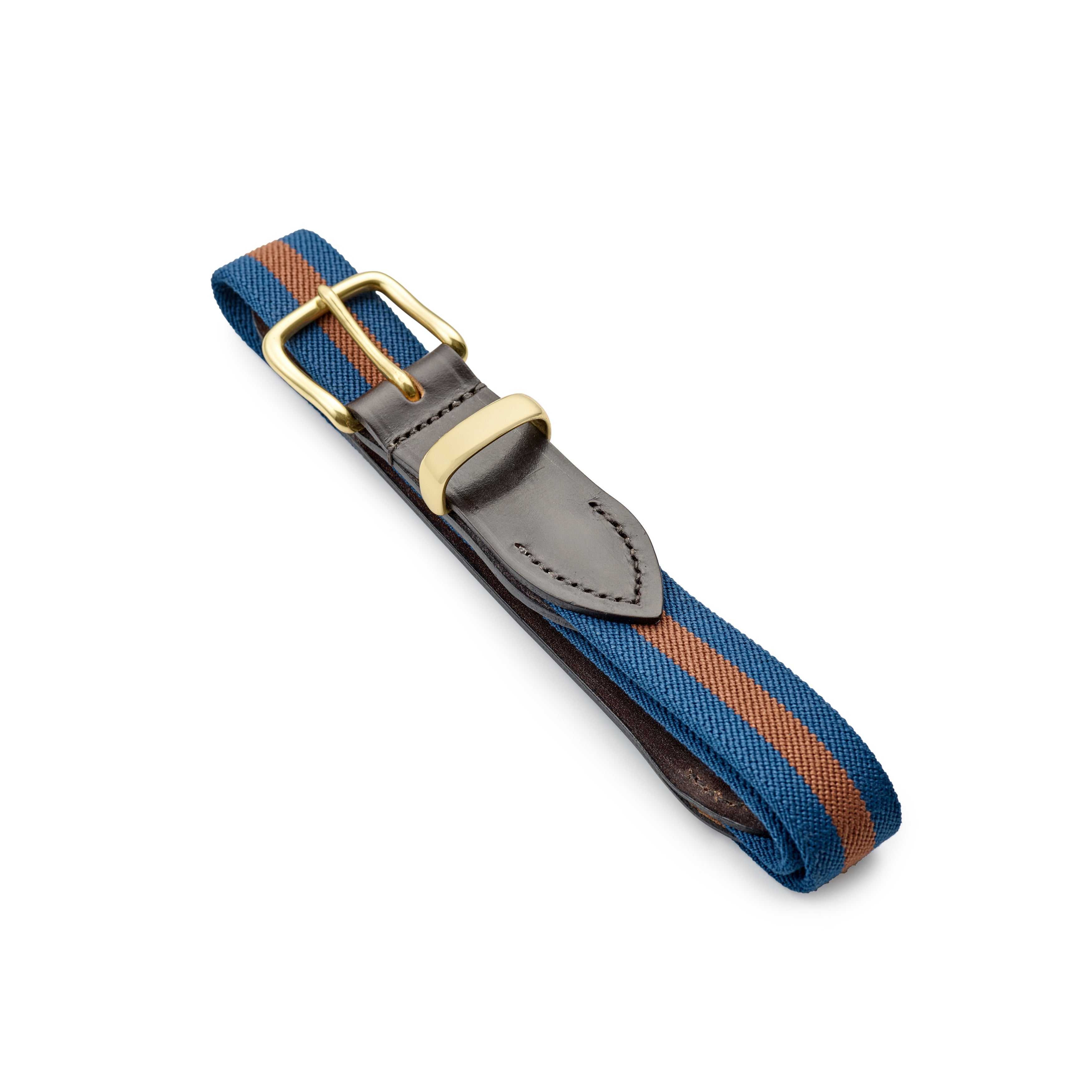 Admiral Blue and Caramel Brown Stripe Belt with Dark Havana Leather Strap