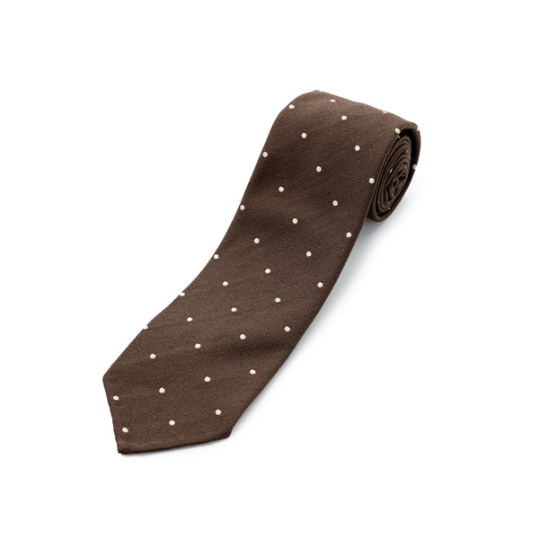 Paolo Albizzati 3 fold Chocolate brown with ecru polka dot silk boucle tie