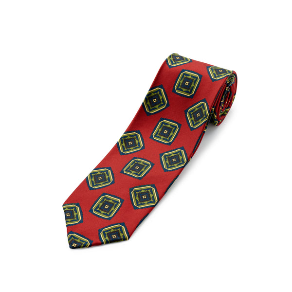 Fox British Silk Maroon Red, Lime Green and Royal Blue Foulard Tie