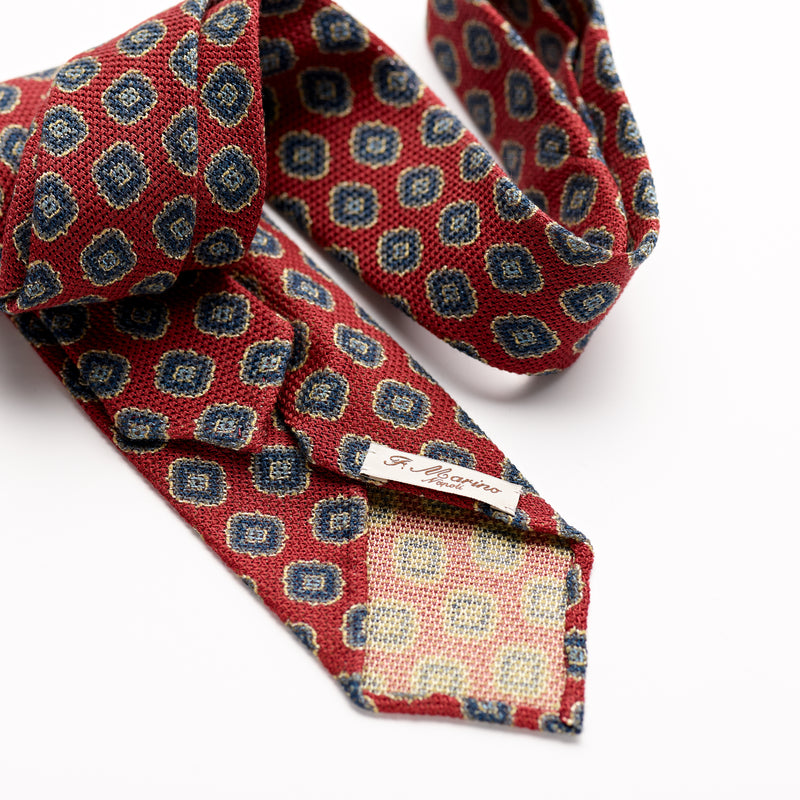 F. Marino 4 Fold Crimson Wool and Silk Challis Tie